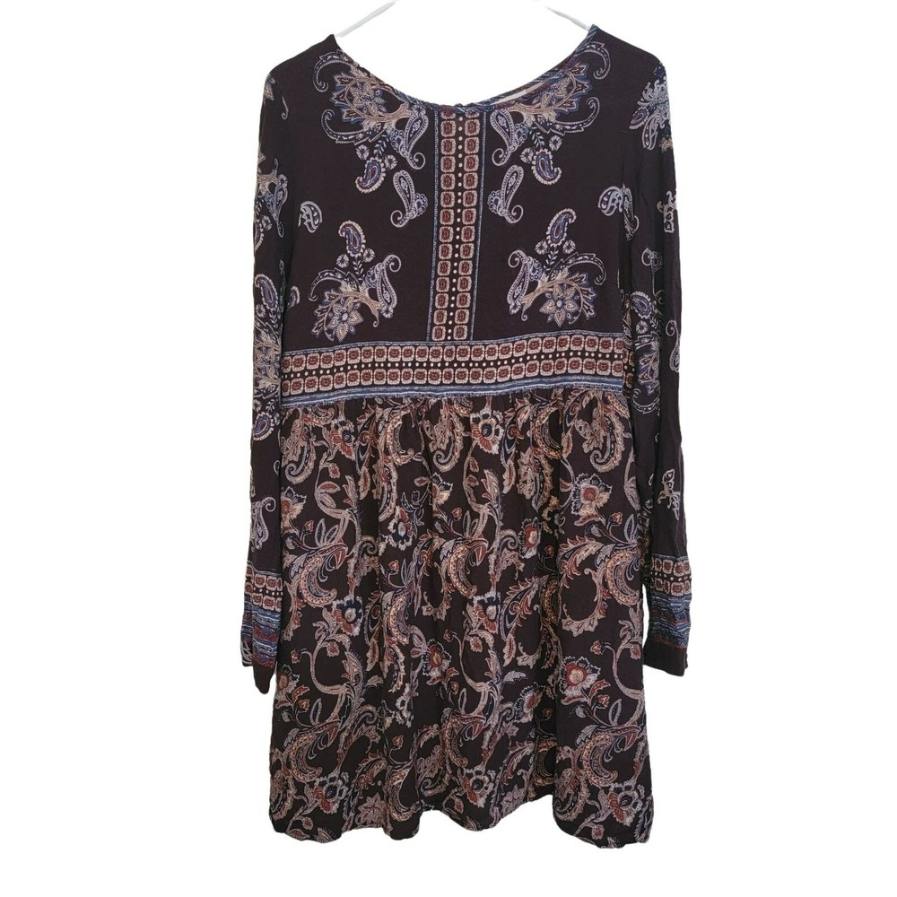 Knox Rose Paisley Print Boho Western Look Tunic Dress Brown Size XXL
